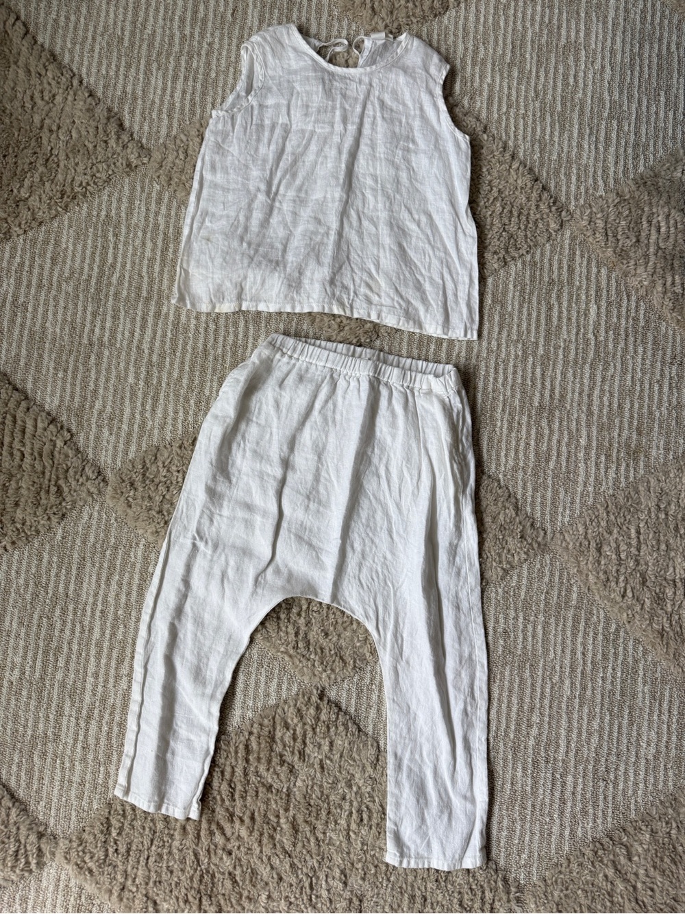 Kids unisex white linen set 7T